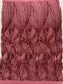Geometric Feather wing shiny sequin design on a 4 way stretch mesh Fabric-sold by the yard.