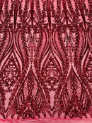 Damask design with sequins embroider on a 4 way stretch mesh fabric (By The Yard)