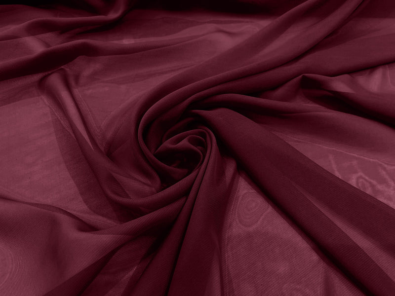 Burgundy 58/60" Wide 100% Polyester Soft Light Weight, Sheer, See Through Chiffon Fabric Sold By The Yard.