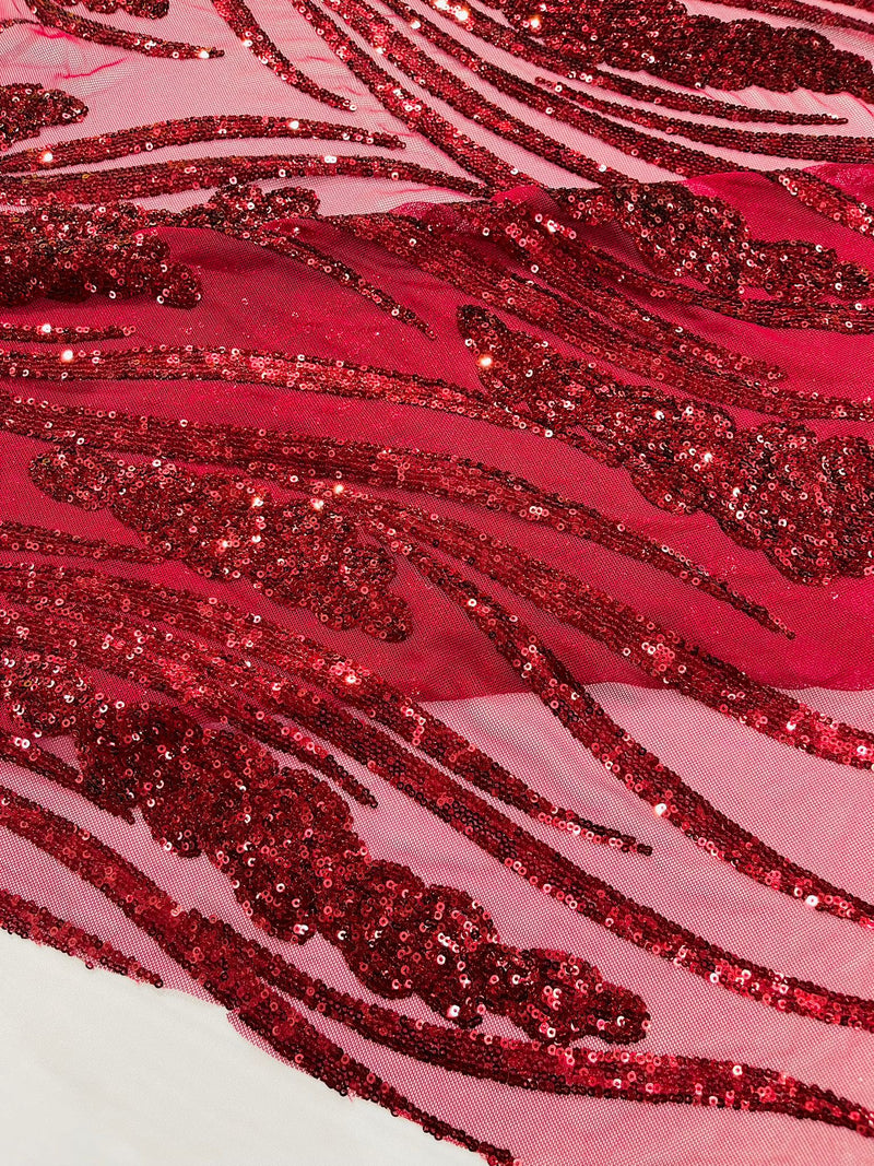 Feather damask shiny sequin design on a 4 way stretch mesh Fabric-sold by The yard.