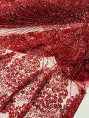 Royalty Damask Beaded Lace Luxury on Mesh, by The Yard.