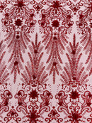 Floral 3D Palm Damask with Glitter in a Mesh Lace- Sold by the yard.