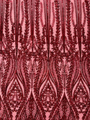 Damask design with sequins embroider on a 4 way stretch mesh fabric (By The Yard)