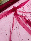 Pearl Glitter Studded Mesh, 2-Way Stretch Shimmer Mesh Fabric, Sold by the yard.