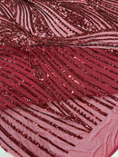 Geometric Feather wing shiny sequin design on a 4 way stretch mesh Fabric-sold by the yard.