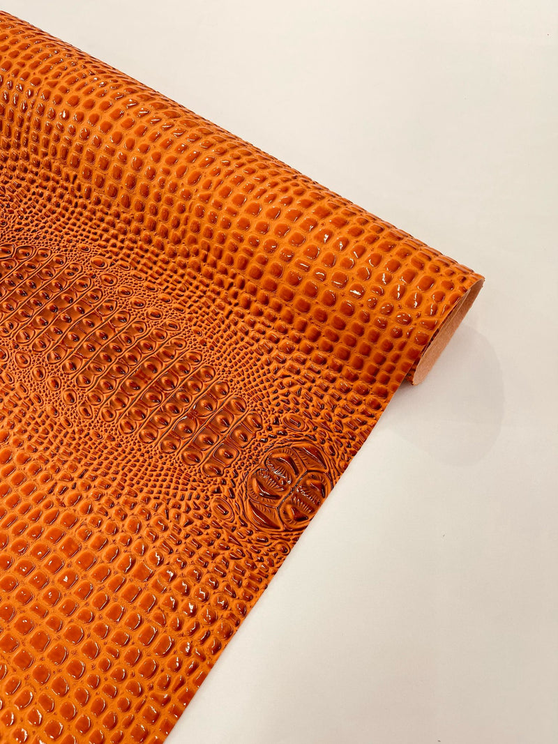 Burnt Orange Glossy Two Tone Gator Fake Leather Upholstery, 3-D Crocodile Skin Texture Faux Leather PVC Vinyl/54" Wides