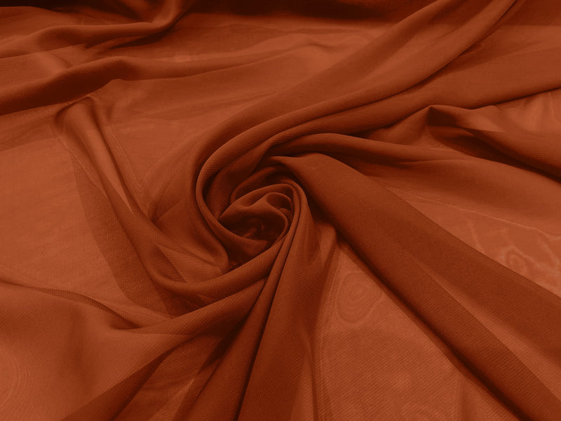 Burnt Orange 58/60" Wide 100% Polyester Soft Light Weight, Sheer, See Through Chiffon Fabric Sold By The Yard.