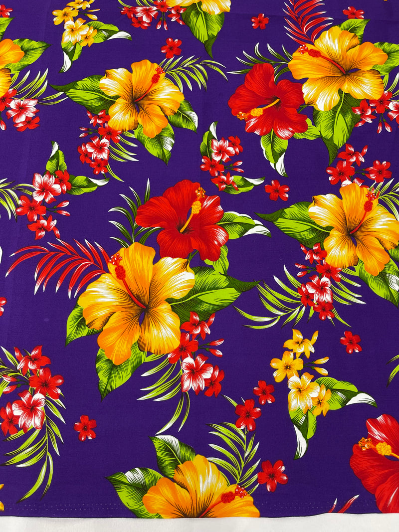 Multi Color Hawaiian Hibiscus  Floral Fabric/ 100% Cotton/45" Wide (by the yard)