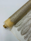 GLITTER FEATHER DAMASK DESIGN MESH LACE FABRIC (By The Yard)