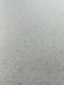 GEOMETRIC BEADED DESIGN ON A MESH LACE FABRIC (By The Yard)