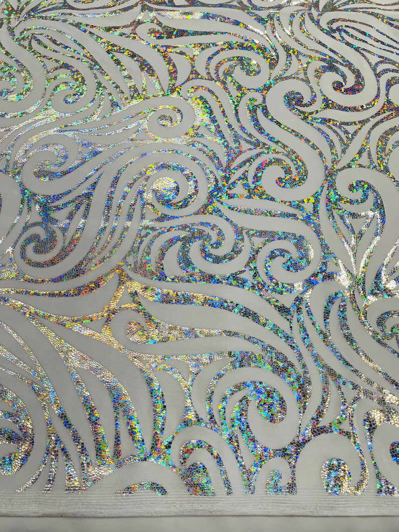Holographic Foil Tribal Flame Design On A Stretch Velvet  Fabric. By The Yard
