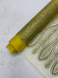 GLITTER FEATHER DAMASK DESIGN MESH LACE FABRIC (By The Yard)