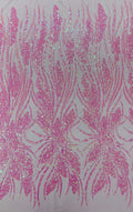 Feather damask shiny sequin design on a 4 way stretch mesh Fabric-sold by The yard.