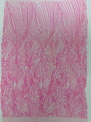 Geometric Feather wing shiny sequin design on a 4 way stretch mesh Fabric-sold by the yard.