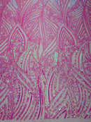 Geometric Feather wing shiny sequin design on a 4 way stretch mesh Fabric-sold by the yard.