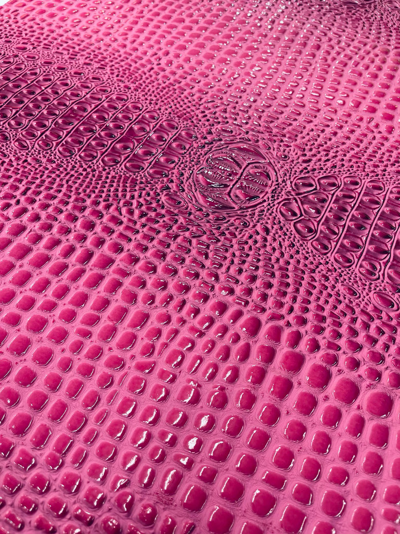 Candy Pink Glossy Two Tone Gator Fake Leather Upholstery, 3-D Crocodile Skin Texture Faux Leather PVC Vinyl/54" Wides