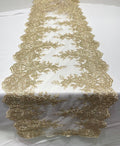 14"Wide X 90"Long Sequins Metallic Embroidered Lace on Mesh Fabric, Trim Lace, Table Runner.