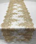 14"Wide Sequins Metallic Embroidered Lace on Mesh Fabric, Trim Lace, Table Runner. Sold By The Yard.