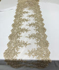 14"Wide Sequins Metallic Embroidered Lace on Mesh Fabric, Trim Lace, Table Runner. Sold By The Yard.