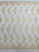 Corded embroider flowers on a mesh lace fabric-prom-sold by the yard.