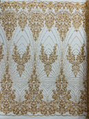 Royalty Damask Beaded Lace Luxury on Mesh, by The Yard.