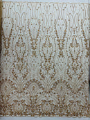 Modern Luxury Beaded Fabric Embroidered on a Mesh Lace, Sold by The Yard.