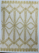 Luxury Bridal Fabric with Geometric Beading on a mesh, by The Yard.
