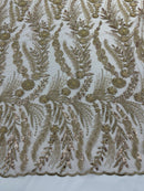 Feather and Vine Beaded Lace Fabric, by The Yard