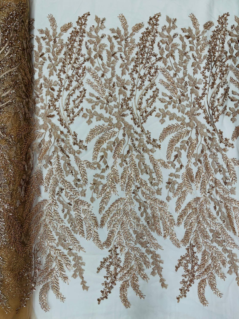 Champagne Floral Beaded Lace Fabric /Wedding/Prom/Sequin lace Sold By The Yard.