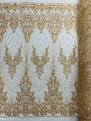 Royalty Damask Beaded Lace Luxury on Mesh, by The Yard.