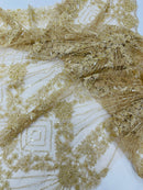 Luxury Bridal Fabric with Geometric Beading on a mesh, by The Yard.