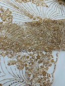 Royalty Damask Beaded Lace Luxury on Mesh, by The Yard.