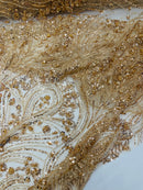 Modern Luxury Beaded Fabric Embroidered on a Mesh Lace, Sold by The Yard.