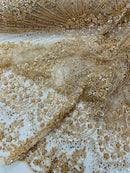 Royalty Damask Beaded Lace Luxury on Mesh, by The Yard.