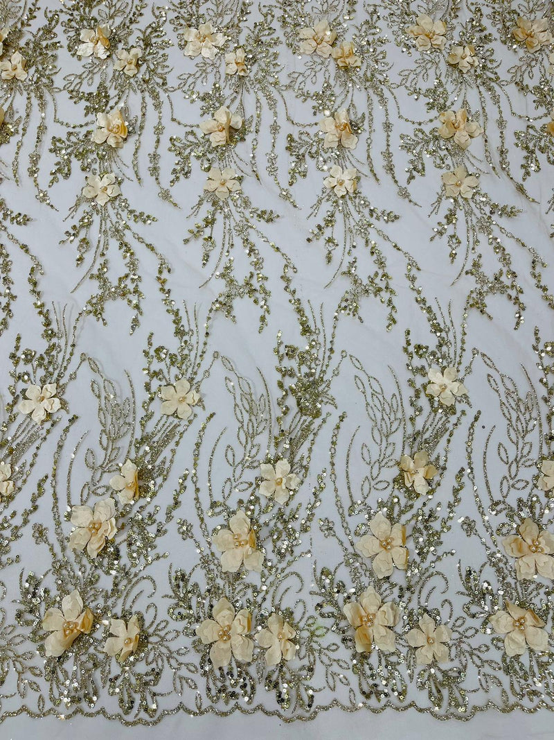 3d Luxury satin flower glitter sequin fabric/prom fabric/wedding lace/costume/apparel.