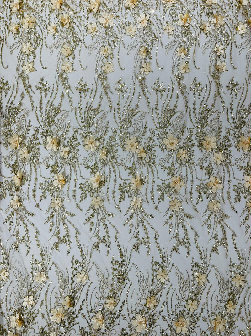 3d Luxury satin flower glitter sequin fabric/prom fabric/wedding lace/costume/apparel.