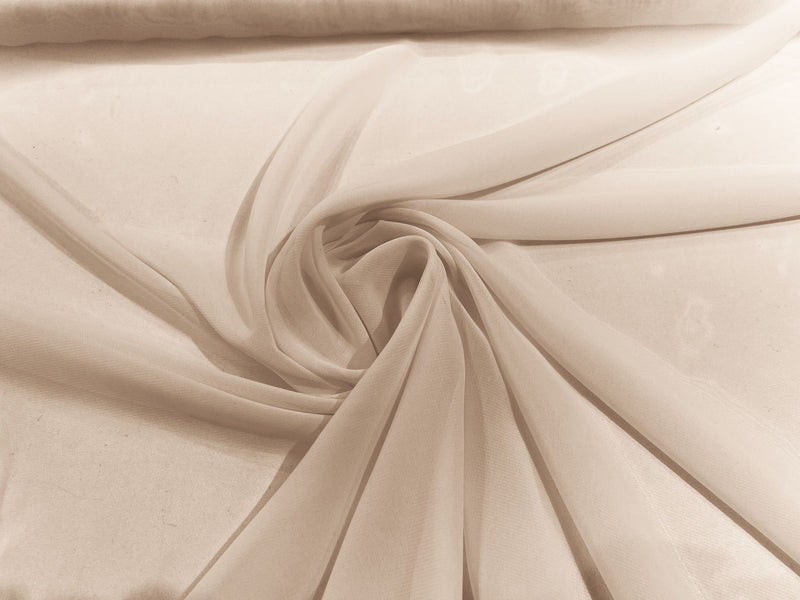 Champagne 58/60" Wide 100% Polyester Soft Light Weight, Sheer, See Through Chiffon Fabric Sold By The Yard.