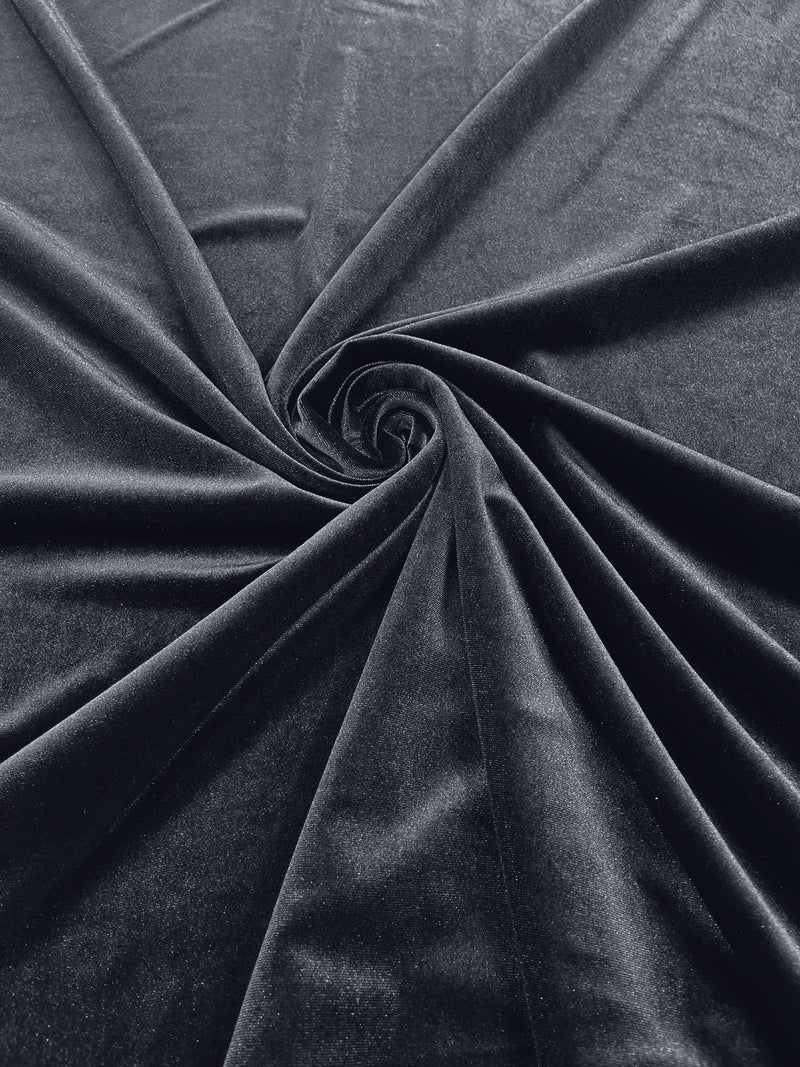 Charcoal Solid Stretch Velvet Fabric  58/59" Wide 90% Polyester/10% Spandex By The Yard.
