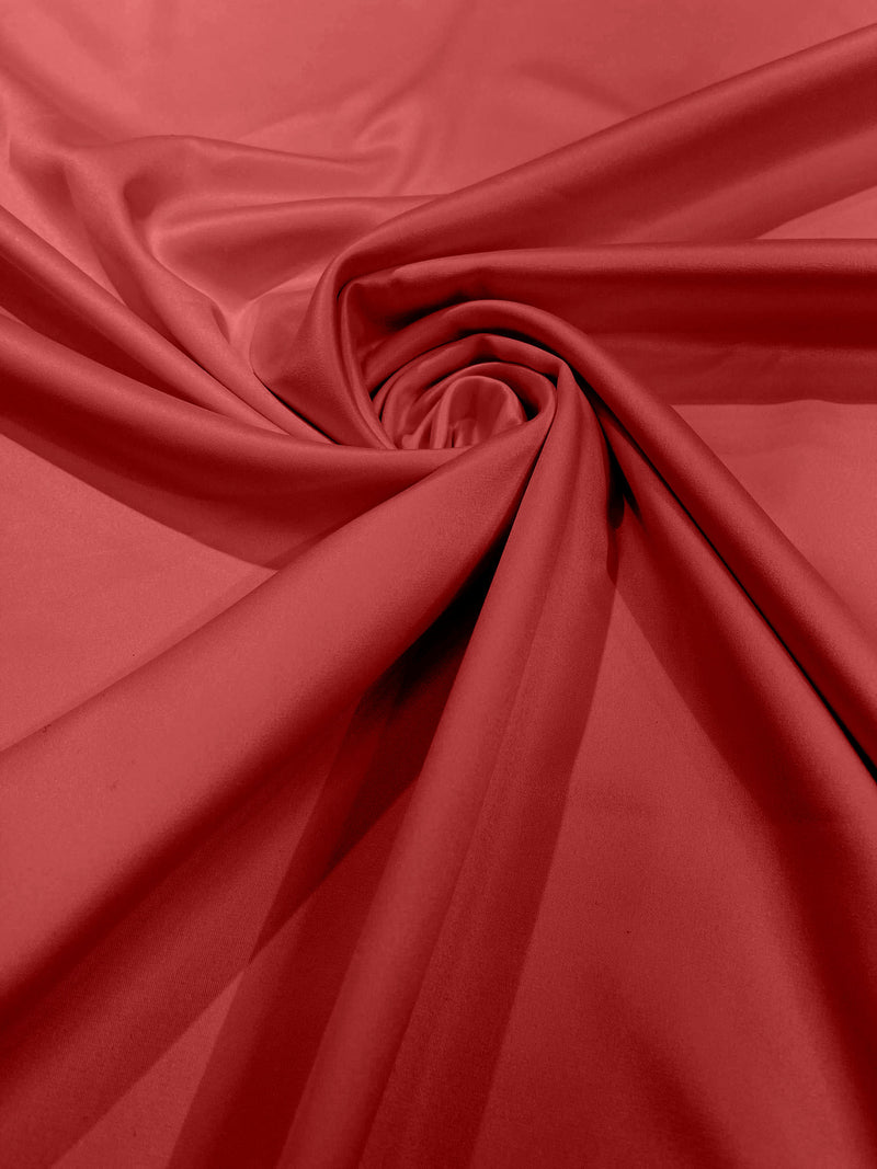 Coral Solid Matte Stretch L'Amour Satin Fabric 95% Polyester 5% Spandex, 58" Wide/ By The Yard.