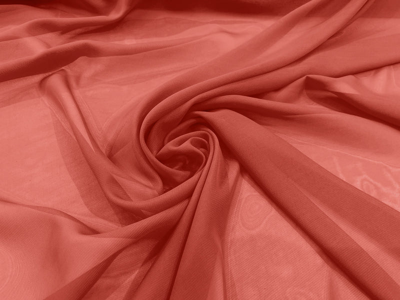 Coral 58/60" Wide 100% Polyester Soft Light Weight, Sheer, See Through Chiffon Fabric Sold By The Yard.