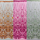 GEOMETRIC BEADED DESIGN ON A MESH LACE FABRIC (By The Yard)