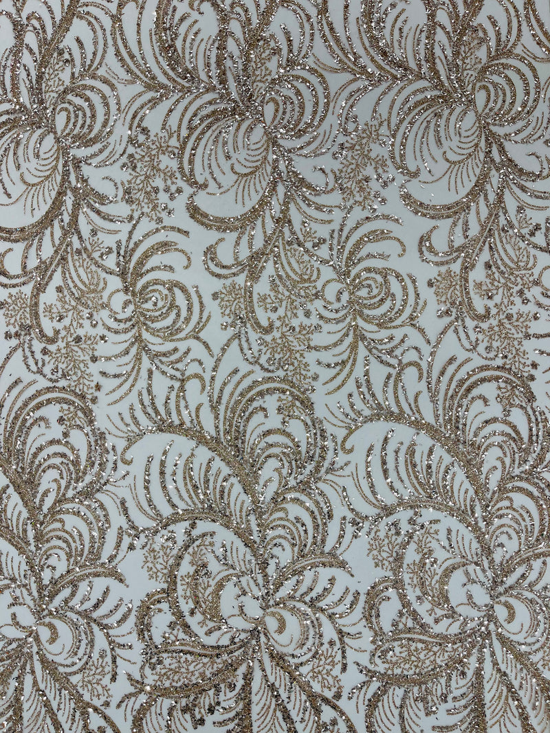 Vine Glitter Design On A Mesh Lace Fabric/Prom