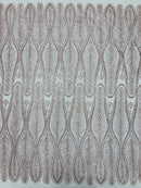 GLITTER FEATHER DAMASK DESIGN MESH LACE FABRIC (By The Yard)