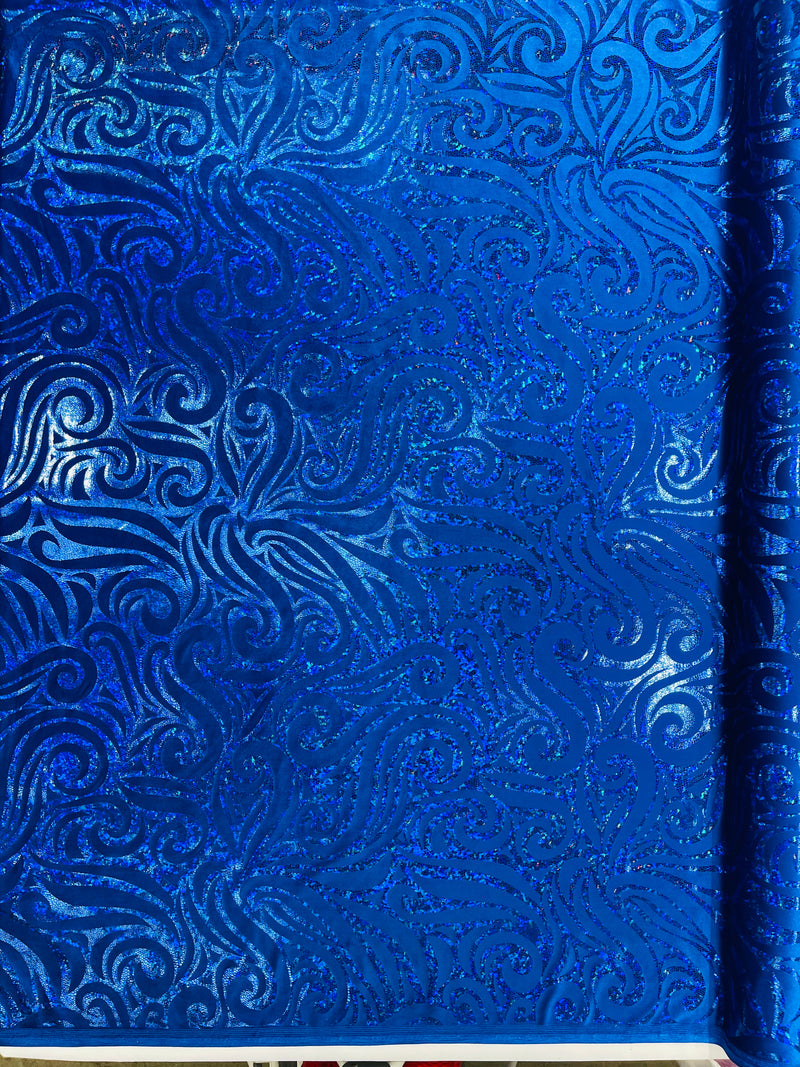 Holographic Foil Tribal Flame Design On A Stretch Velvet  Fabric. By The Yard