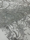 Vine Glitter Design On A Mesh Lace Fabric/Prom