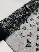 3D BEADED BUTTERFLY LACE ON A MESH FABRIC (By The Yard)