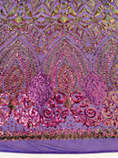 DIAMOND GEOMETRIC SEQUIN ON A STRETCH MESH FABRIC ( By The Yard)