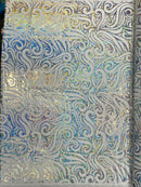 Holographic Foil Tribal Flame Design On A Stretch Velvet  Fabric. By The Yard