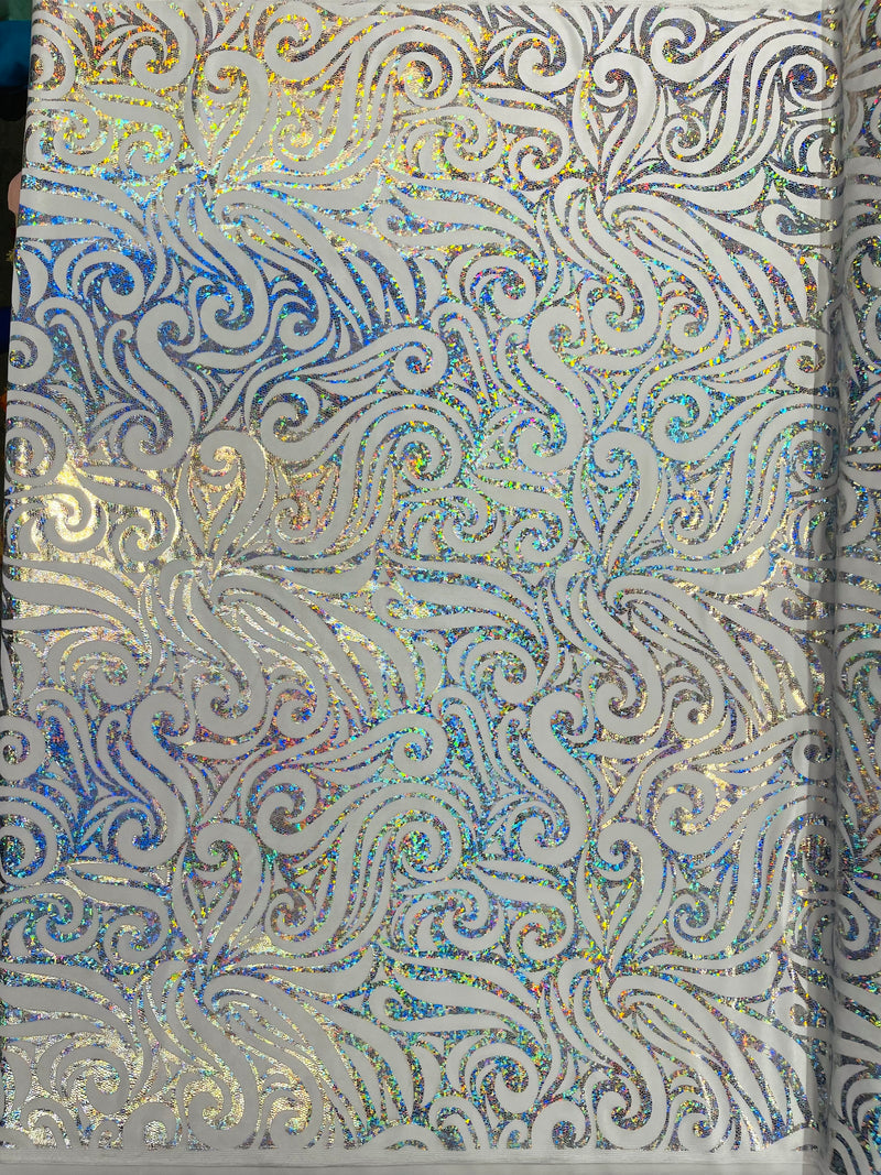 Holographic Foil Tribal Flame Design On A Stretch Velvet  Fabric. By The Yard