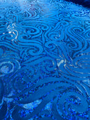 Holographic Foil Tribal Flame Design On A Stretch Velvet  Fabric. By The Yard